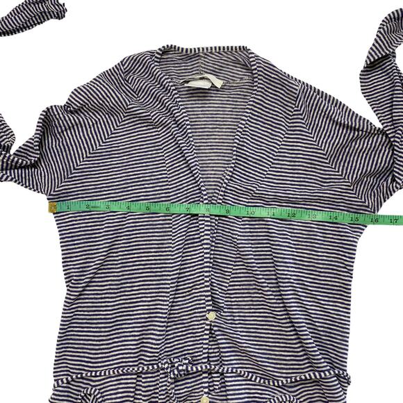 HUMANOID 100% Linen Blue White Stripe Linen Belted Top Size Small Long Sleeve - Picture 8 of 10